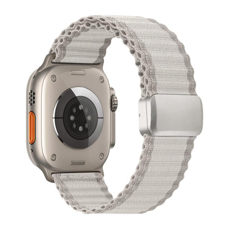 White braided nylon loop band with a light magnetic buckle