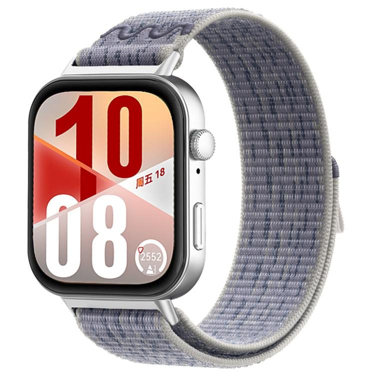 Woven watch band in pale blue-gray with a hook-and-loop closure