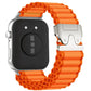 Orange ribbed nylon smartwatch band with silver parachute-style buckle