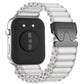 White ribbed nylon smartwatch band with black parachute-style buckle