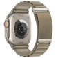 Apple Watch with taupe two-section nylon loop band and silver hardware