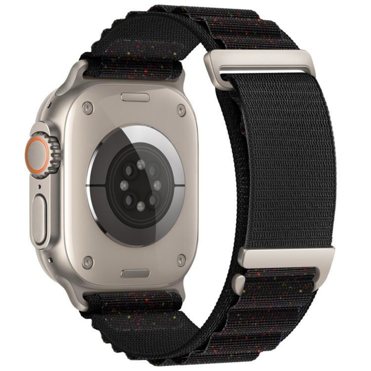 Black speckled two-section nylon watch band with metal buckle