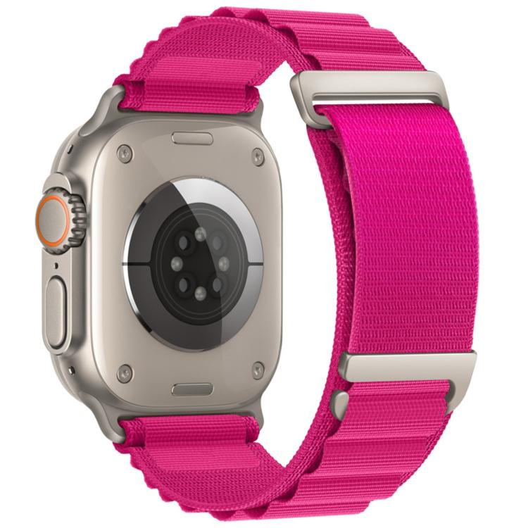 Bright pink two-section nylon watch band with metal buckle