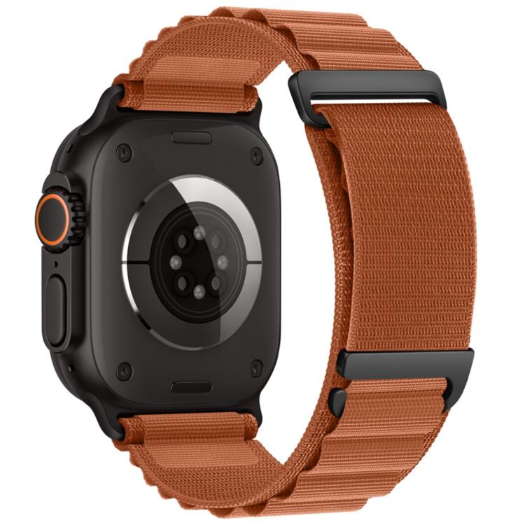 Terracotta two-section nylon watch band with dark metal buckle