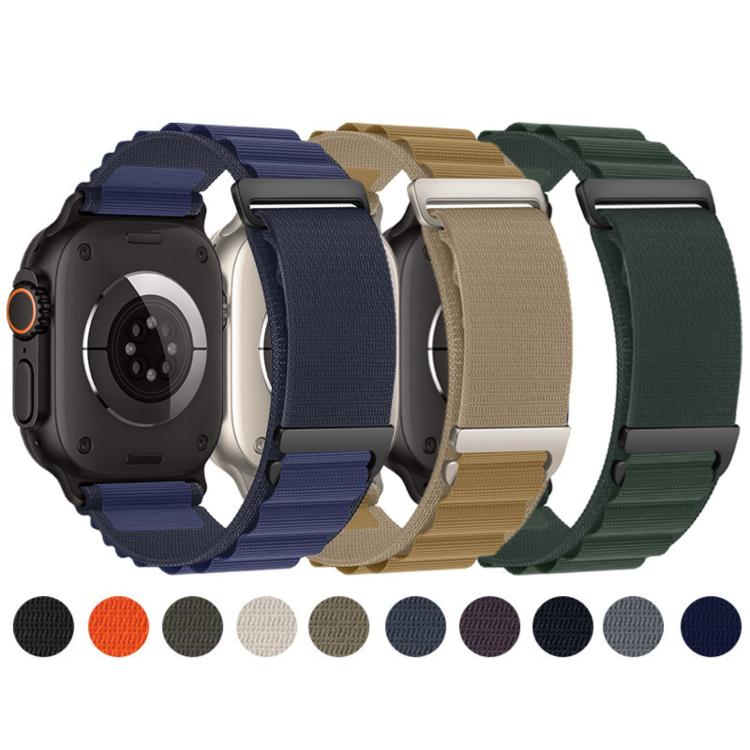 Nylon watch bands in several colors shown on watches, with a row of color options