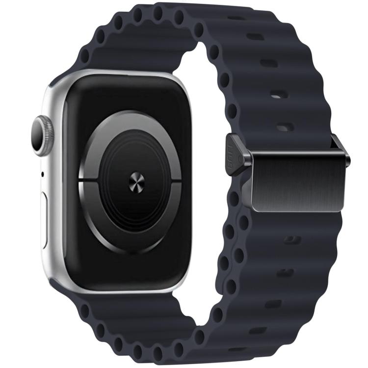 Midnight silicone watch band with perforated links and magnetic metal buckle