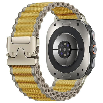 Wheat ribbed nylon watch band with silver buckle