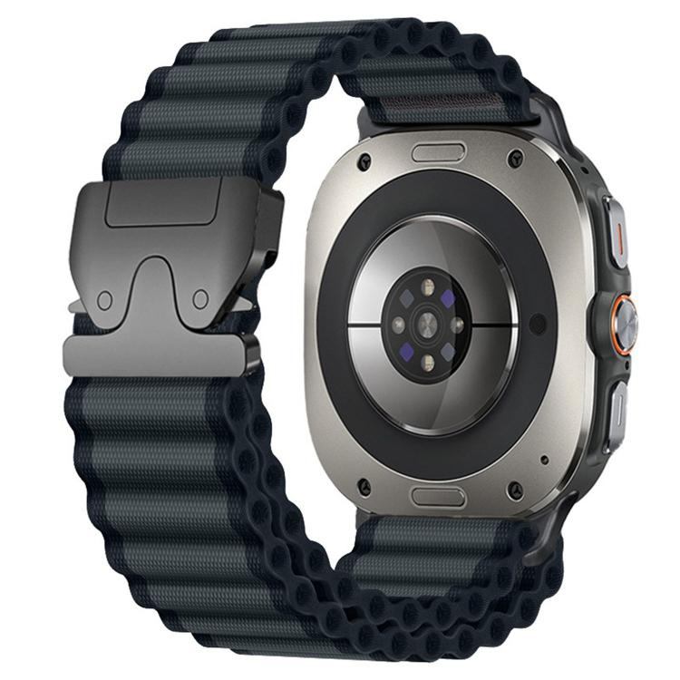 Dark gray ribbed nylon watch band with black buckle