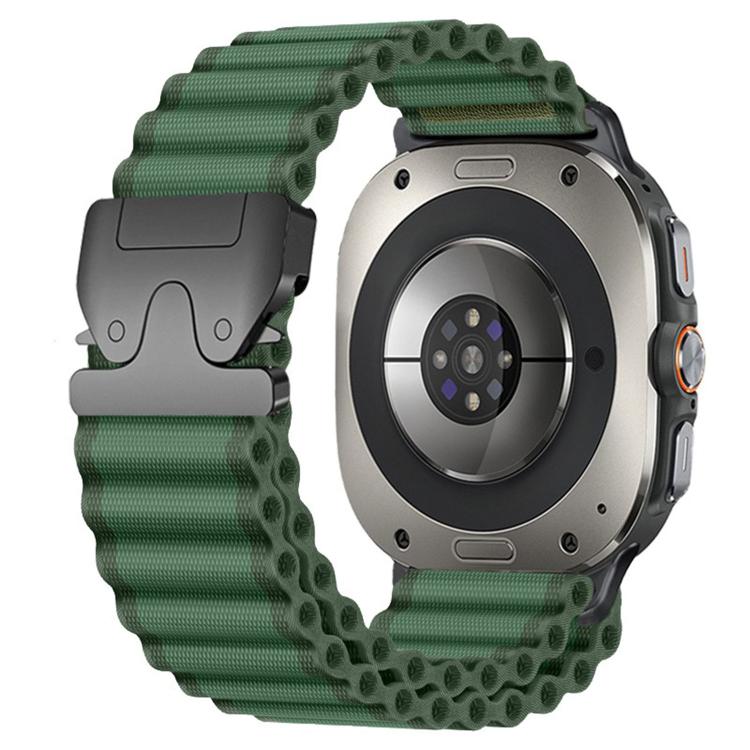 Green ribbed nylon watch band with black buckle
