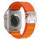 Orange nylon Apple Watch band with silver buckle