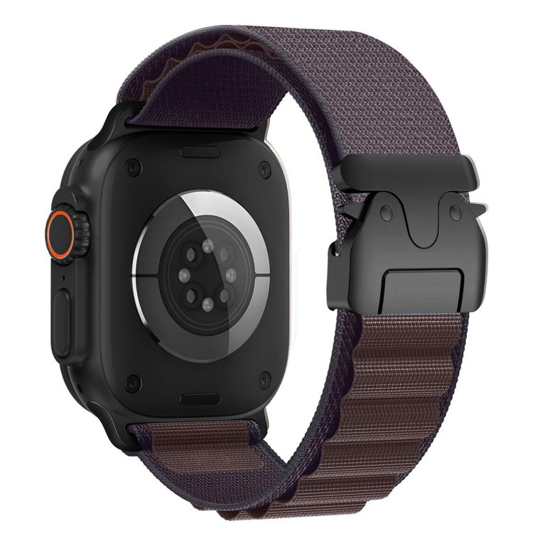Indigo nylon Apple Watch band with black buckle