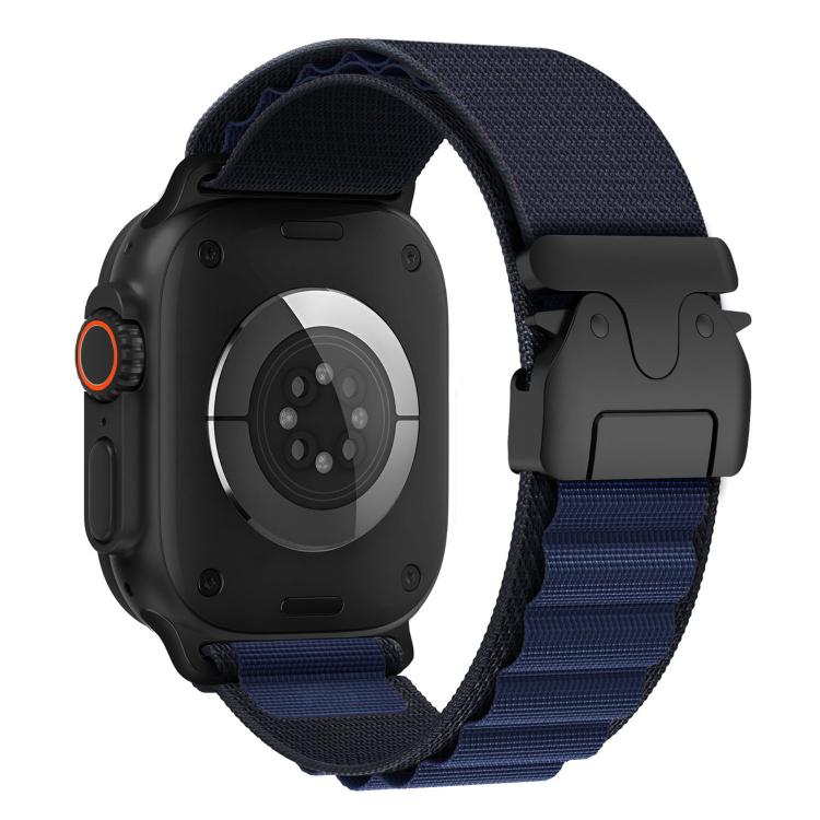 Navy blue nylon Apple Watch band with black buckle