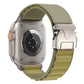 Nylon Apple Watch band in olive wheat with a silver buckle