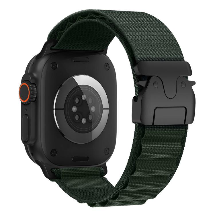 Dark green nylon Apple Watch band with a black buckle