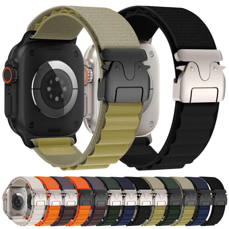 Nylon Apple Watch bands in assorted colors with metal parachute-style buckles