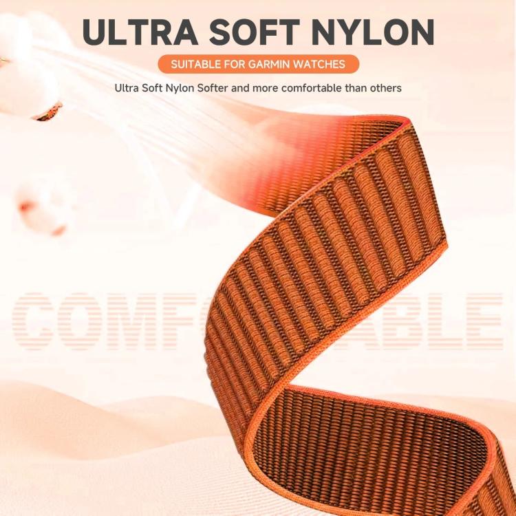 Orange woven nylon watch band with a soft, flexible texture