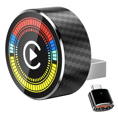 Wireless CarPlay and Android Auto converter dongle with LED ring and USB connector