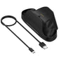Black controller charging dock base with USB cable and two connector ends