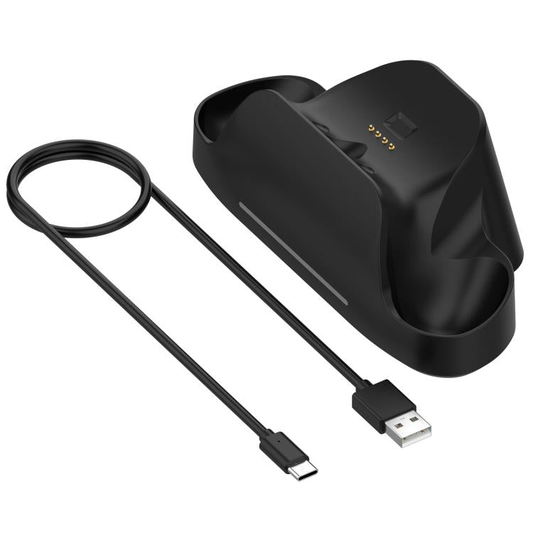 Black controller charging dock base with USB cable and two connector ends