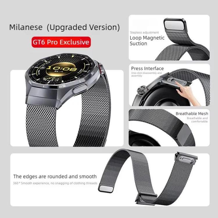 Titanium gray Milanese magnetic mesh watch band with press-button interface and smooth edges