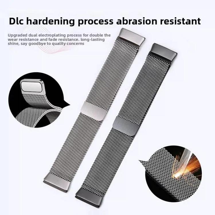 Two stainless steel Milanese mesh watch bands with magnetic clasps