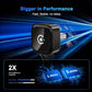 Black wireless car adapter with USB connector and illuminated status icon