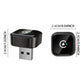 Black wireless car adapter in front and top views with size measurements