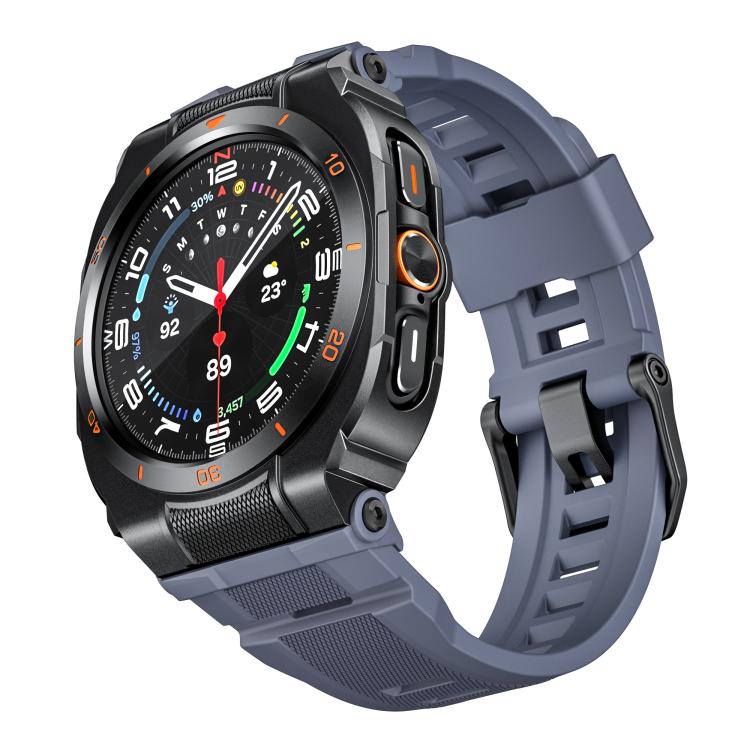 Galaxy Watch Ultra with black case and blue-gray silicone band