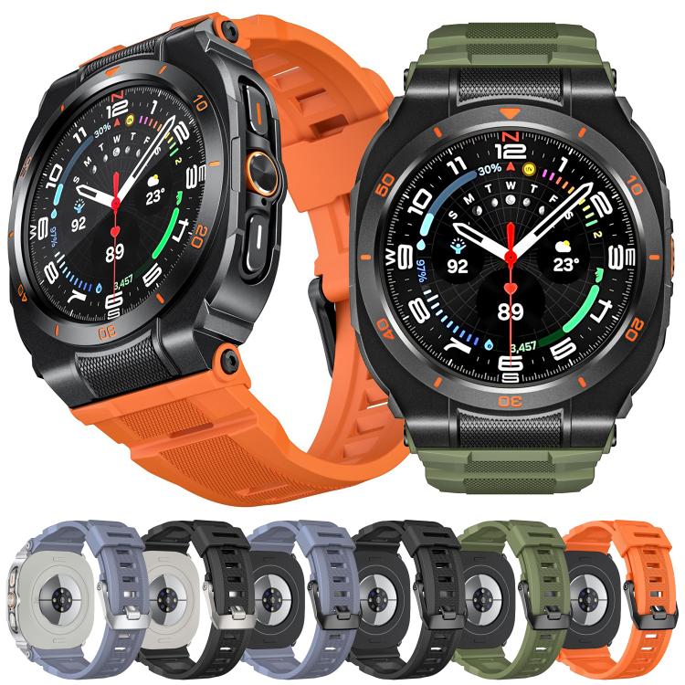 Galaxy Watch Ultra cases and integrated bands in orange, green, black, blue-gray and silver