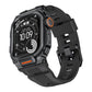 Apple Watch protective case with integrated black silicone band and black metal bezel