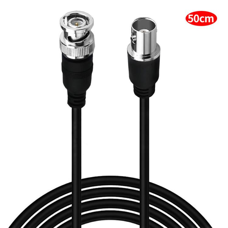 Black RG59 BNC extension cable, male to female, 50cm with silver connectors