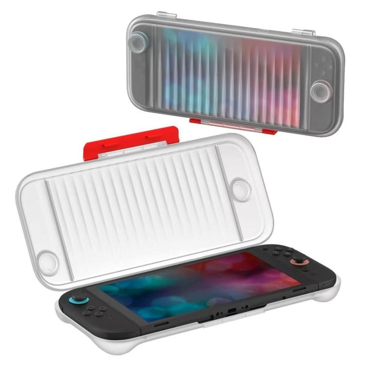 Translucent hard-shell protective case for Switch, ridged anti-slip texture, open view