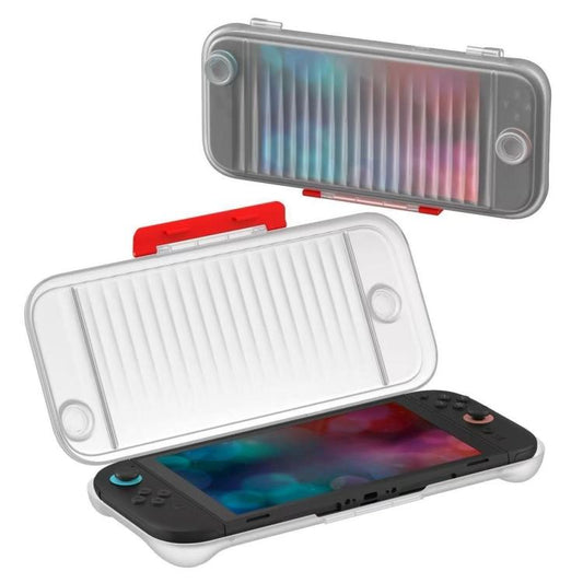 Translucent hard-shell protective case for Switch, ridged anti-slip texture, open view