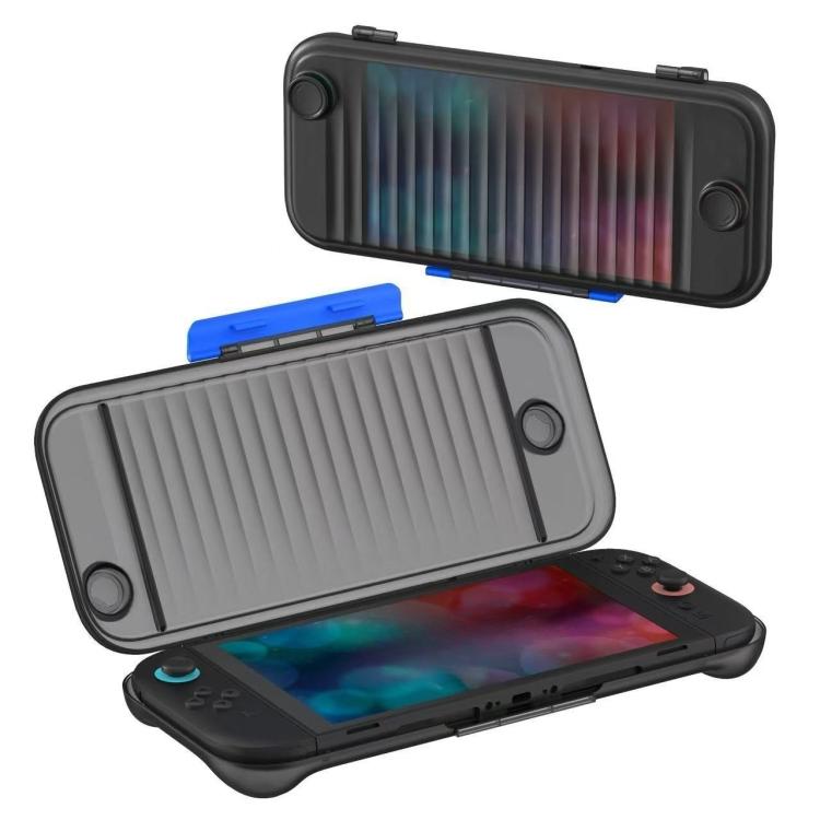 Hard-shell protective case for Switch with anti-slip ridged texture, dark translucent lid