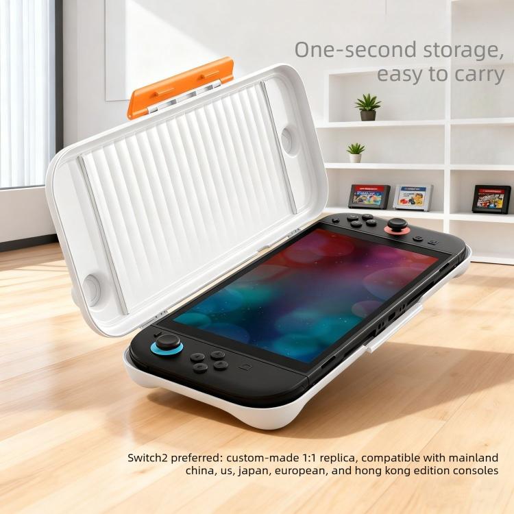 White hard-shell Switch case with ridged anti-slip texture, open clamshell design