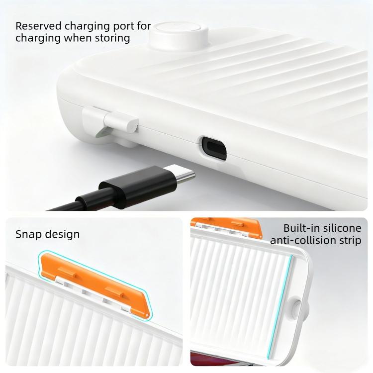 White hard-shell Switch case with side charging opening, snap design, anti-collision strip