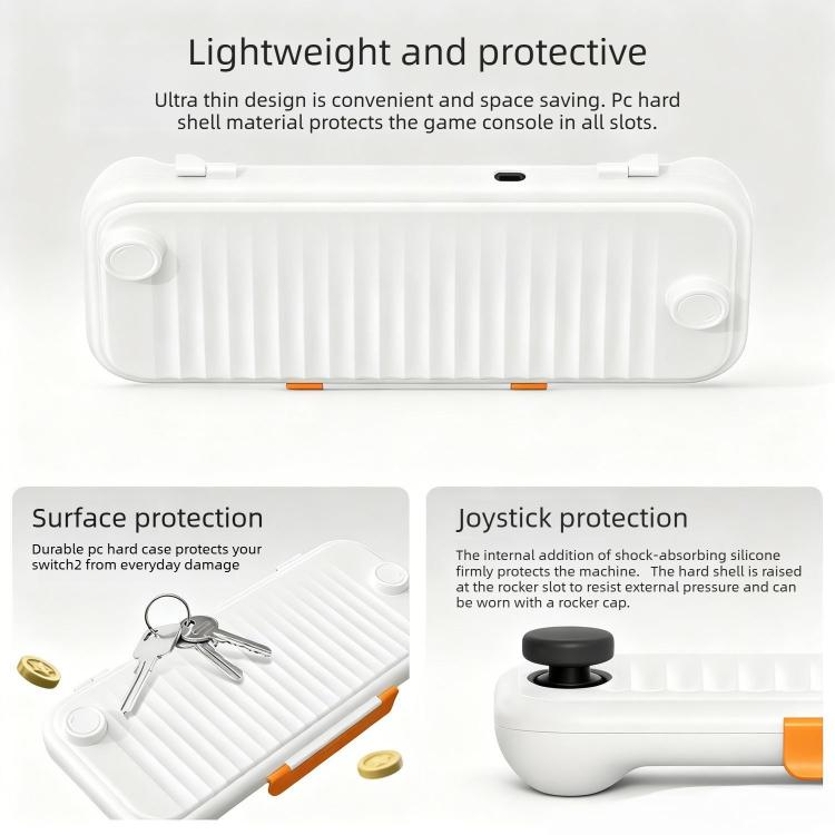 White hard-shell Switch case, thin ridged protective shell with anti-slip texture
