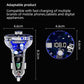 Car MP3 player with size diagram, round control dial, and blue LED digital screen