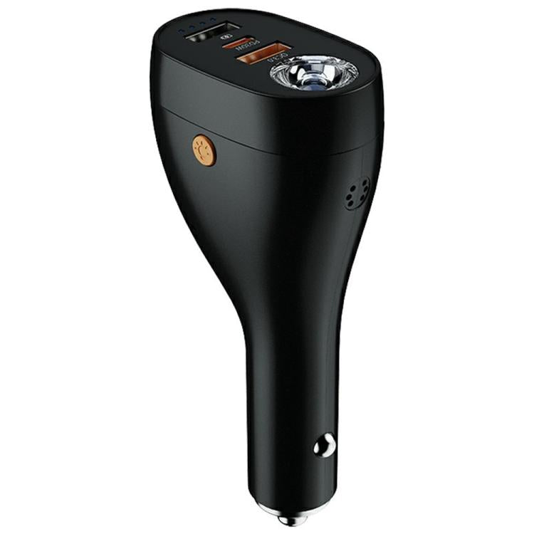 Black multifunction car charger safety hammer with top flashlight and side indicator