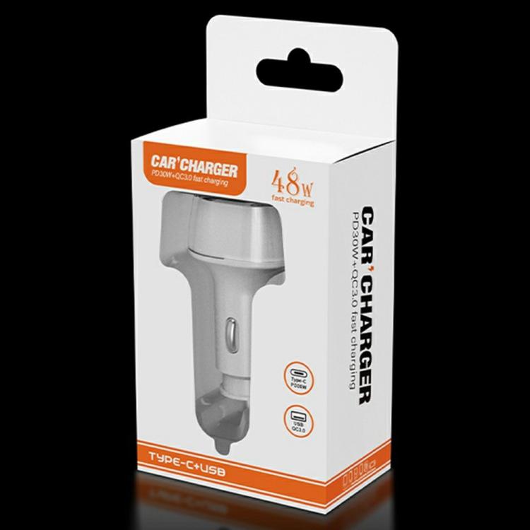 A6 retail box for white dual-port car charger with Type-C and USB