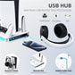 White gaming console cooling fan base with USB hub ports and remote cable slots