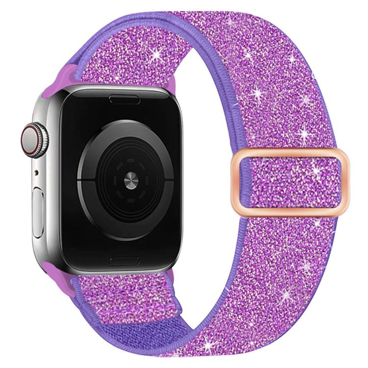 Purple glitter elastic nylon Apple Watch band with rose gold-tone buckle
