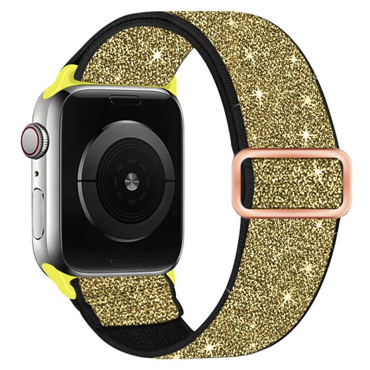 Gold glitter elastic nylon Apple Watch band with black trim