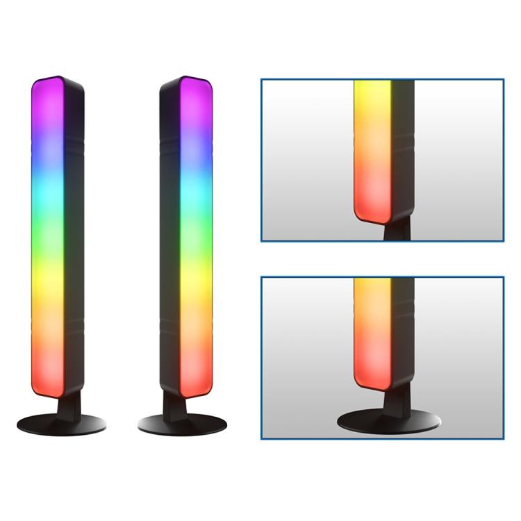 Two RGB desktop light bars with black bases, gradient light display illustration