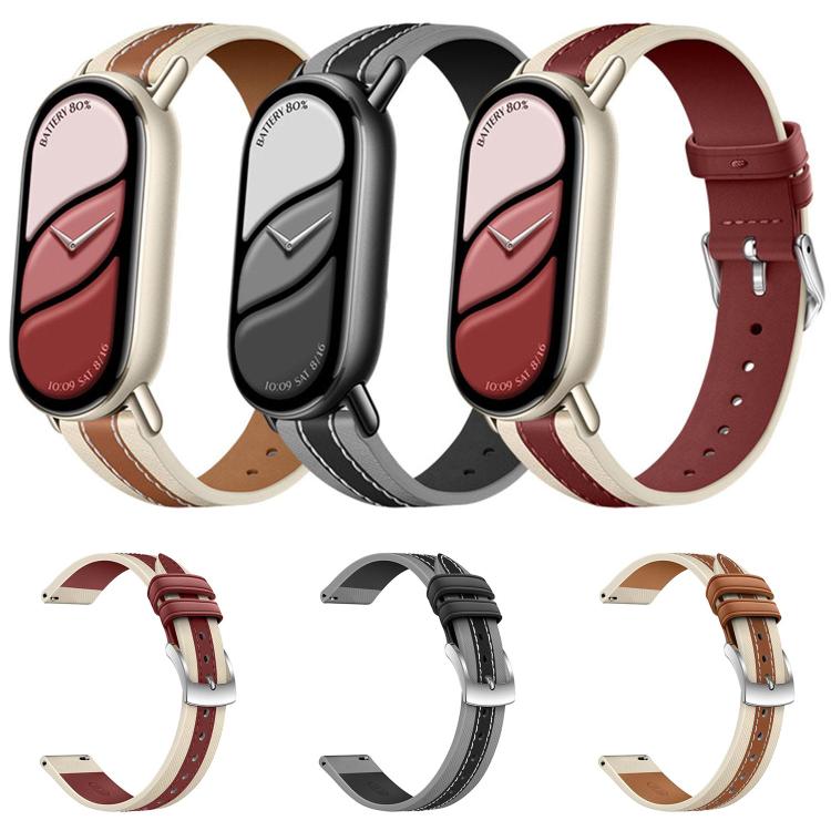 Composite Stitching Genuine Leather Watch Band, For Xiaomi Smart Band 11 / 10 / 9 / 8
