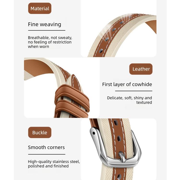 Composite Stitching Genuine Leather Watch Band, For Xiaomi Smart Band 11 / 10 / 9 / 8