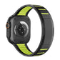 Black stainless steel watch band with bright lime green accents, shown attached to a watch