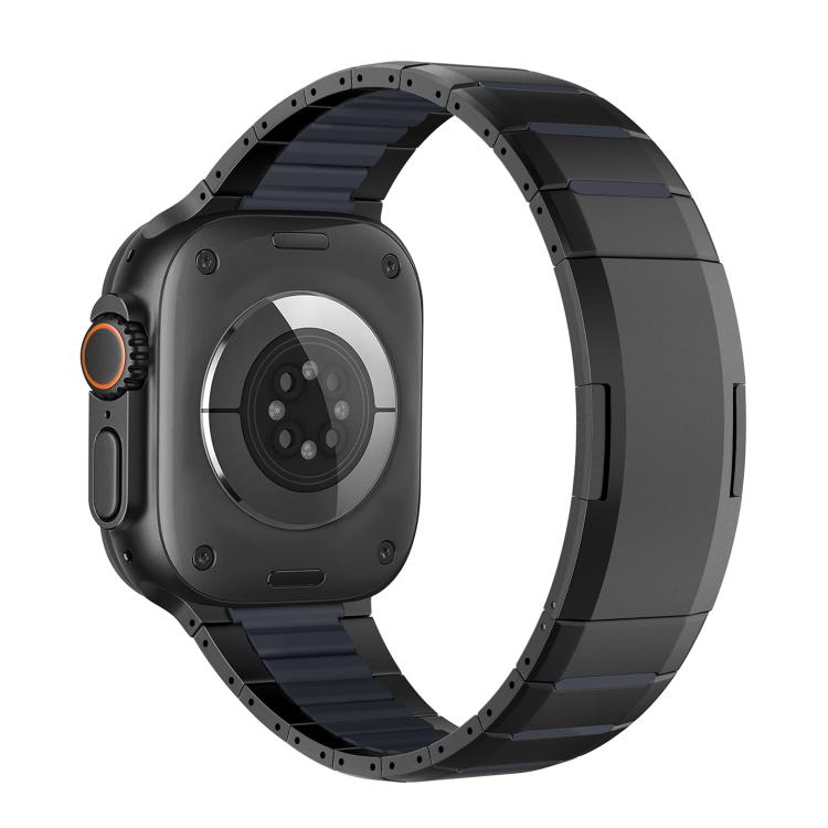 Two-tone stainless steel watch band in dark gray and black