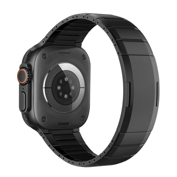 Black stainless steel watch band with curved links