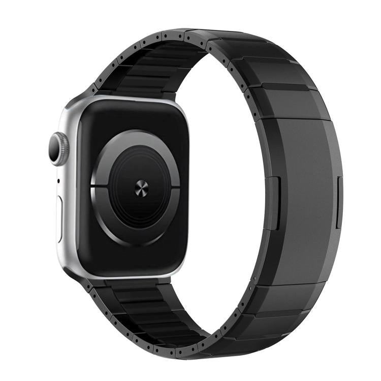 All-black stainless steel watch band shown on a watch
